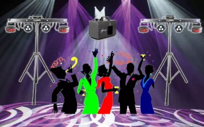 Pack 2 jeux de 6 lumières + machine à brouillard